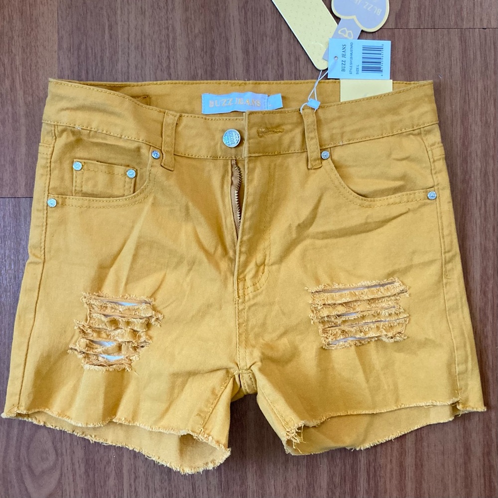 Yellow Ripped Jean Shorts